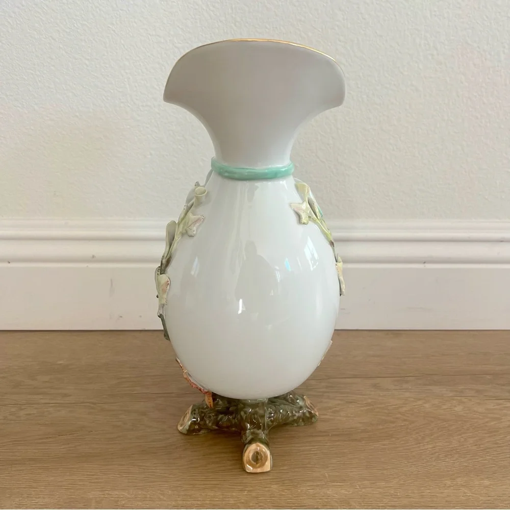 Vintage Vista Alegre Porcelain Vases V.A. Portugal Ivy And Blue Ribbon 12” AS IS
